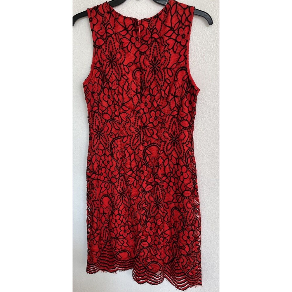 Sharagano Floral Lace Overlay Womens Cocktail Dress Size 14 Red Black Classic - Picture 2 of 13